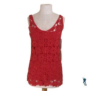 KENAR Orange crochet tank top with dyed to match liner spaghetti strap.